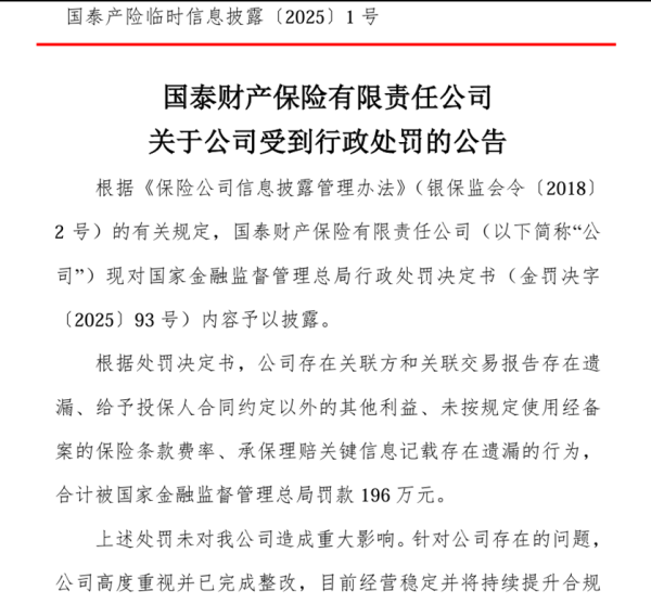 我要配资网股票 “蚂蚁系”国泰产险收最大罚单：关联交易高度集中 保险业务收入下降