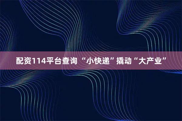 配资114平台查询 “小快递”撬动“大产业”